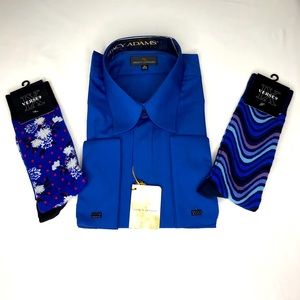 STACY ADAMS Men’s Blue French Cuff Dress Shirt